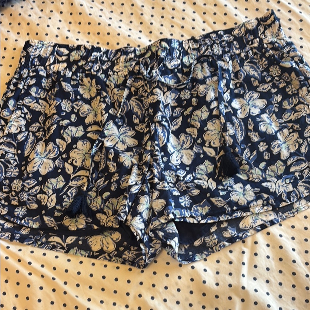 High Waist Blue and White Floral Shorts